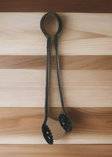 Antique 1800s Cast Iron Hearth Tongs 16" Blacksmith Made Primitive Fireplace Too