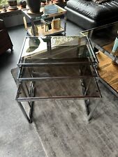 Set Of 3 Vintage 1970s Chrome And Smoked Glass Nest Of Tables - Italian / Merrow