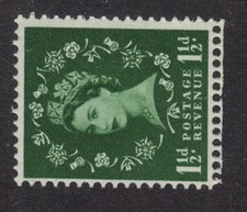 SG572b 1½d Green 1958 Crowns SIDEWAYS Watermark Unmounted Mint GB