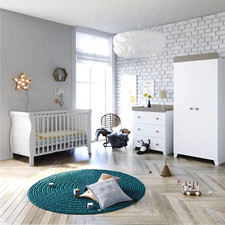 Puggle Alderley Sleigh Cot Bed 4 Piece Nursery Furniture Set - White & Grey