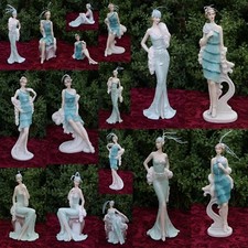 Art Deco Roaring 1920s & Charleston Lady Azure & Aqua Figurines By Leonardo BNIB