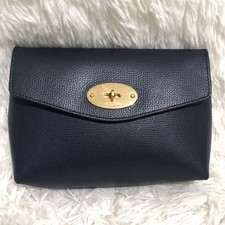 MULBERRY Accessory Pouch Hand Pouch Leather Navy Authentic