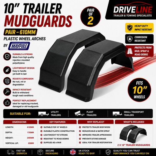 Pair trailer mudguards - pair, 10"