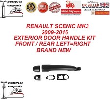 FOR RENAULT SCENIC 09-16 EXTERIOR FRONT / REAR DOOR HANDLE KIT OUTER LEFT=RIGHT 
