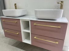 ex display double bowl and tap bathroom sink his & hers pink white and gold
