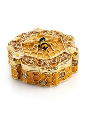 Keren Kopal Honeycomb with a Bee Trinket Box Decorated with  Austrian Crystals