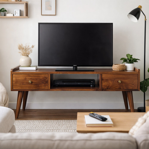 Solid mango wood unit media - tv,