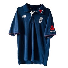 Polo Shirt England NEW BALANCE Jersey Cricket TRAINING Blue- Mens Large L