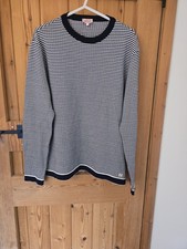 Armor Lux Merino Wool Blend Crew Neck Jumper Navy White Blue, Size Large 