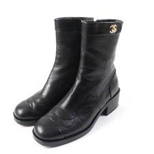 CHANEL short boots COCO Mark Turnlock Side Zip black leather Women 36.5 G39172