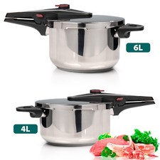 4/6 Litre Dual Handle Stainless Steel Pressure Cooker Kitchen Catering Cookware