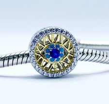 Lucky Hamsa Charm Evil Eye Genuine 925 Sterling Silver Gold Cubic Zirconia 💖