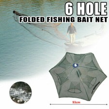 6Hole Trap Cast Dip Cage Foldable Fishing Bait Net Crab Fish Minnow Shrimp Green