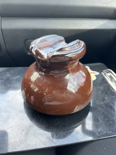 Vintage brown pottery glass - vintage,