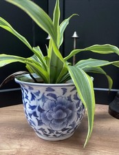 Vintage Chinese Blue White Ceramic Floral Ceramic Plant Pot Planter  Herbs