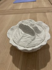 Vintage White Cabbage Leaf Lidded Sugar Bowl. Bordallo Pinheiro