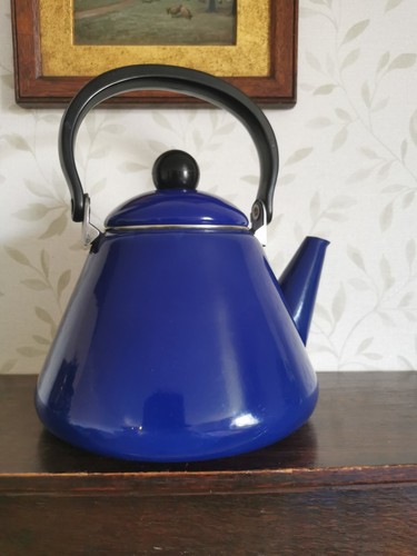 Vintage enamel blue stove pot - enamel,