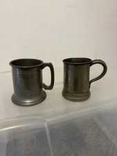 two vintage pewter tankard mugs