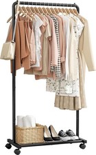 Heavy Duty Clothes Rail Compact Size Moveable Large Capacity Holds 82lbs Black