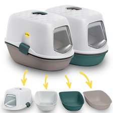 CAT CENTRE Jumbo Sifting Hooded Cats Litter Tray Grey Green 58cm Scoopless Box