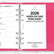 2026 Week on one page diary refill insert | fits Filofax Personal size