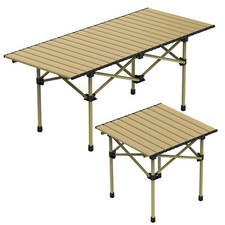 Folding Picnic Camping Table, Aluminum Roll-up Table w/ Carrying Bag for Indoor
