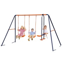 Metal Kids Garden Swing Set,Heavy-Duty A-Frame with Double Swings and Glider