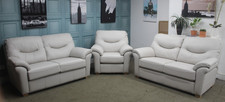 G PLAN WASHINGTON PAIR OF STATIC 2 SEATER SOFAS & CHAIR IN CAPRI CHALK LEATHER