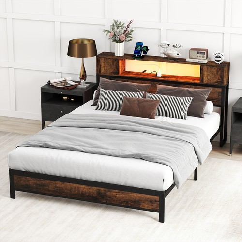 Double size bed frame with - size, led