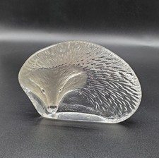 Mats Jonasson Sweden Lead Crystal Hedgehog Frosted Pattern Paperweight Signed