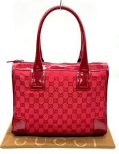 Auth Gucci GG Canvas Leather Red 000. Handbag Tote Bag W/Dustbag NS100633