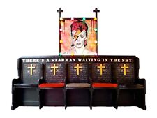 David Bowie inspired Oak Antique Church Pew / Bench. 5 seater furniture 