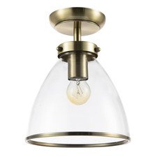 Industrial Style Antique Brass Ceiling Lamp Fitting with Transparent Glass Sh...