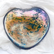 Large Signed Handblown Cased Art Glass Puffed Heart Paperweight 950g Sand & Sea