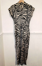 F&F Womens Jumpsuit Black Size UK 10 Champagne Zebra Animal Collared Drawstring
