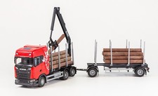 EMEK - SCANIA S730 6x4 red rigid with 1+1 axle timber transport trailer - 1/2...