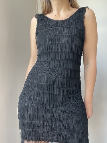 Vintage black fringed dress - , /