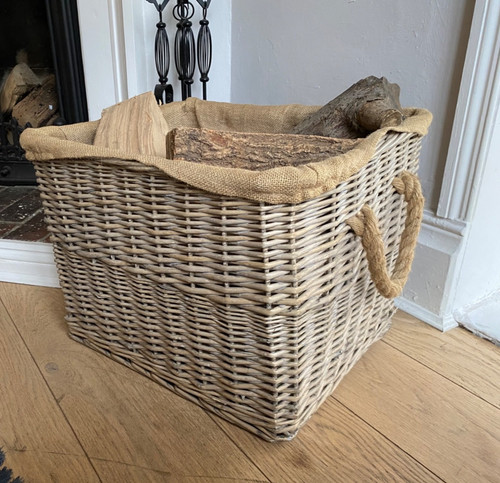 Wicker log store basket with - store,