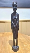 Vintage Hand Carved African Ebony Female Figure Statue Tribal Art 12” Tall