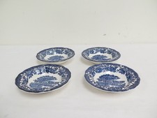 Royal Worcester Palissy Avon Scenes Rimmed Dessert Bowls x4 Blue White