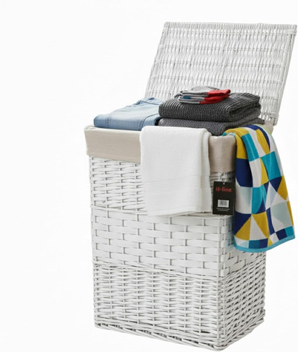 White wicker laundry basket - white,