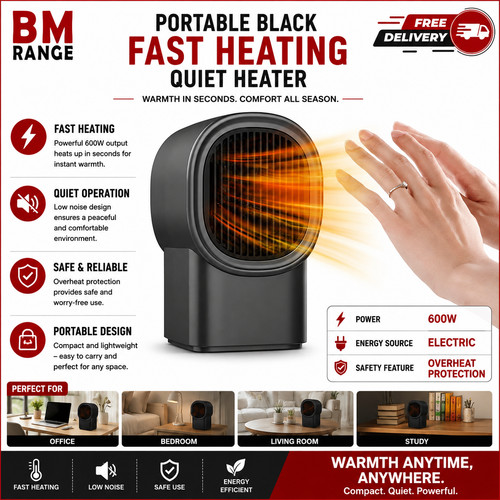 Portable black heater 600w - black,