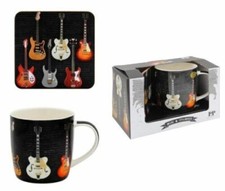 Electric Guitar Mug and Coaster Set Rock and Roll  Coffee Tea Cup Gift Boxed