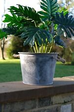 Round Zinc Pot Garden Flowers Herbs Planter with Rope Handles 34cm