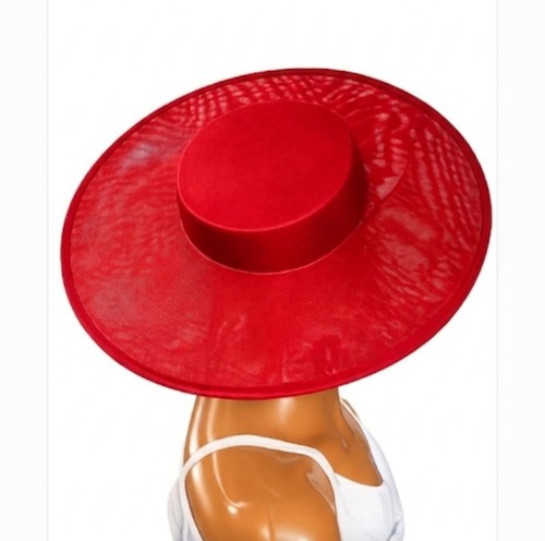 Elegant red large boater hat - elegant,