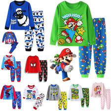 Kids Boys Girls Mario Shaun The Sheep Pyjamas Long Sleeve T-Shirt Shorts Pjs Set