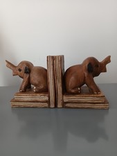 Wooden Elephant Bookends Pair