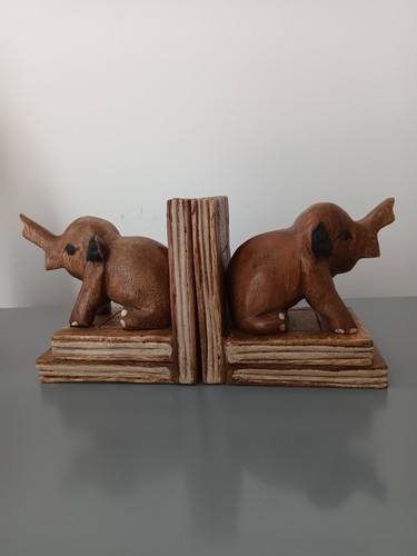 Wooden elephant bookends pair - elephant,
