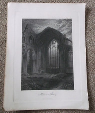 Antique Ruin of Melrose Abbey, Scotland. c.1876 Print. 32cm tall x 24cm wide