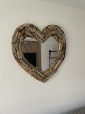Heart-Shaped Driftwood Mirror – Handmade Coastal Rustic Wall Decor for Any Room